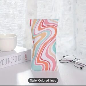 Colorful Design Glasses Pouch Soft Eyewear Sleeve PU Leather, Orange Swirl